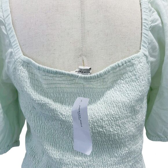 American Eagle NWT Top Size Large Women's Mint Green Smocked Short Sleeve Blouse - Picture 6 of 8